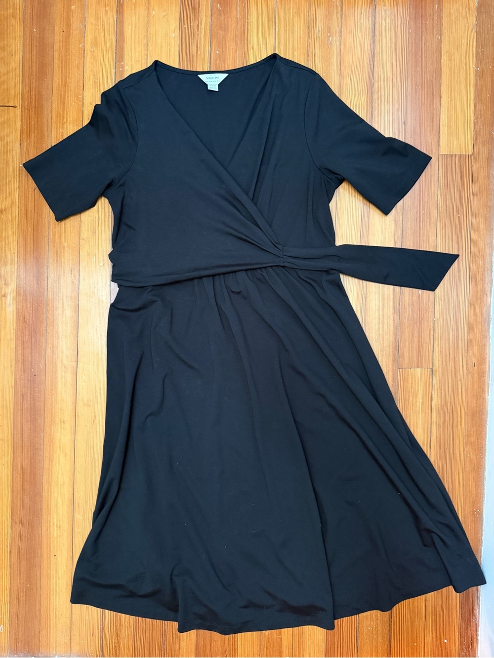 Seraphine Black Faux Wrap-Front Maternity and Nursing Dress